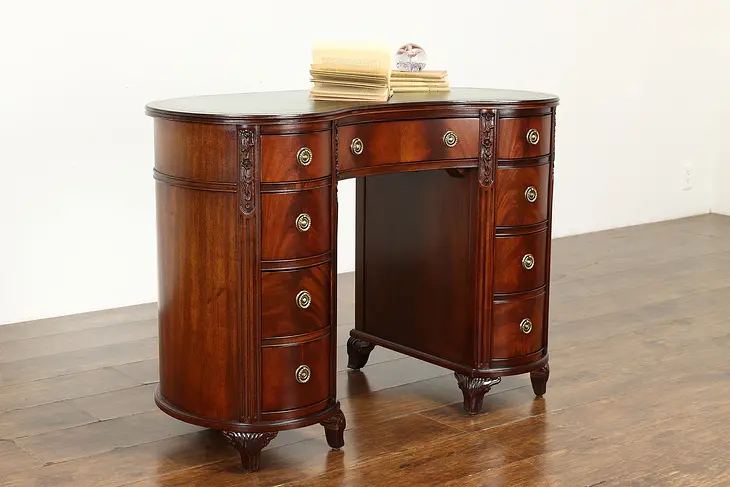 Traditional Georgian Mahogany Vintage Kidney Shape Desk, Leather Top #38462
