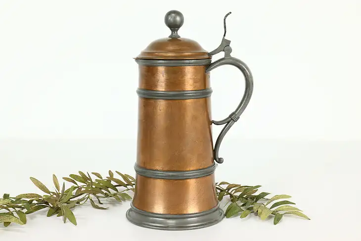 Farmhouse Antique Copper & Pewter Tankard or Large Mug, Manning Bowman #40590