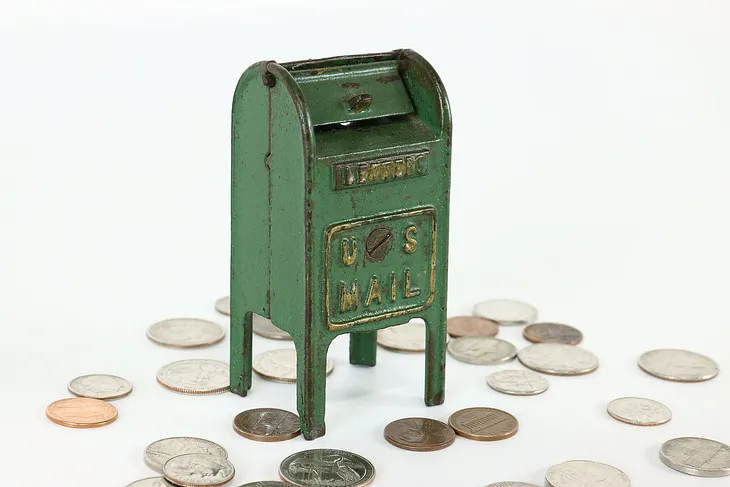 Cast Iron Antique US Mail Mailbox Coin Bank #40535