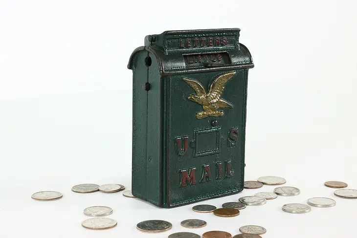 Cast Iron Antique US Mail Mailbox Coin Bank Pat 1887 #40531