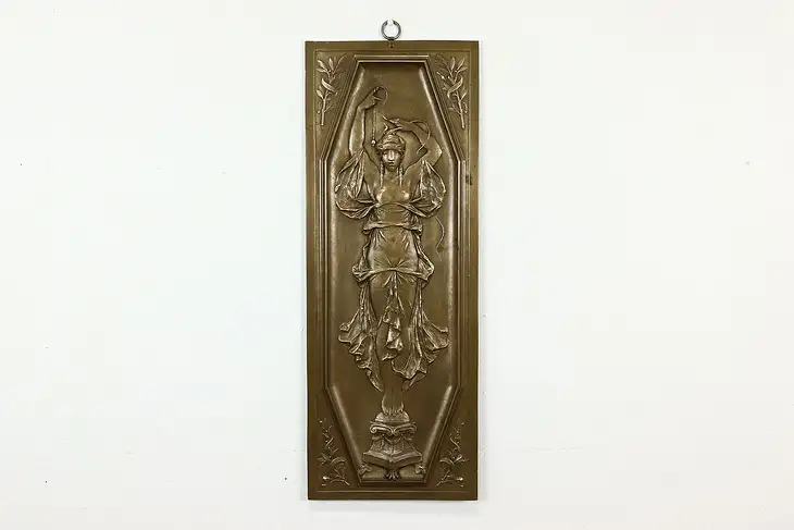 Classical Bronze Antique Wall Plaque Sculpture of Dancer & Floral Motifs #40306