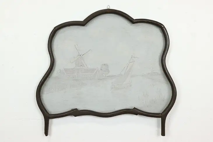 Farmhouse Folk Art Vintage Fireplace Screen, Sailboat & Windmill #39961