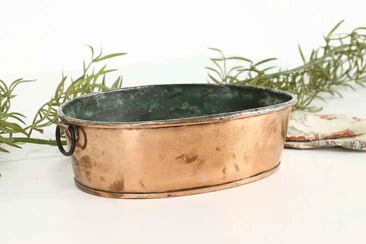 Farmhouse Antique Oval Copper Baking Pan with Hanging Loop #40612
