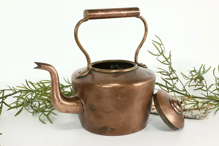 Farmhouse Antique Solid Copper Large Tea Kettle or Pot & Lid #40614