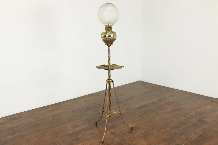 Victorian Antique Piano or Organ Oil Lamp, Glass Globe, Bradley & Hubbard #39918