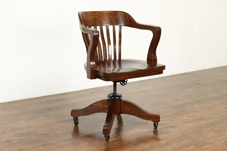 Oak Quarter Sawn Antique Swivel Adjustable Office or Library Desk Chair #40557