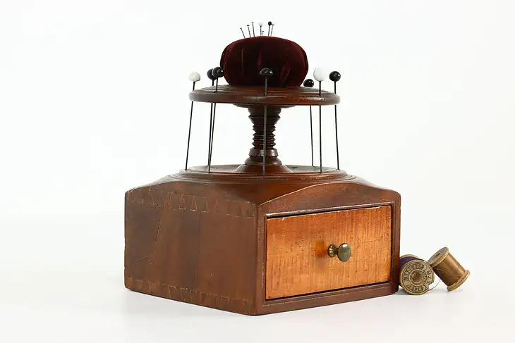 Victorian Antique Walnut & Maple Sewing Caddy, Jewelry Drawer, Hat Pins #39893