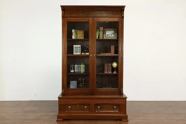 Victorian Eastlake Antique Walnut & Burl Office or Library Bookcase #38471