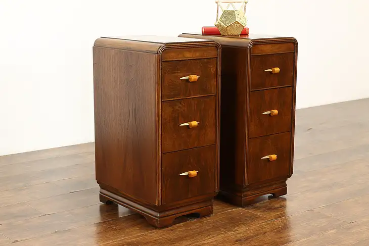 Pair of Art Deco Waterfall Vintage End Tables, Nightstands, Bakelite #40454