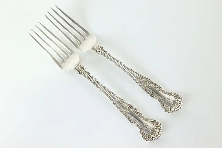 Pair of Sterling Silver 7" Buttercup Antique Dinner Forks Gorham, Mono #40716