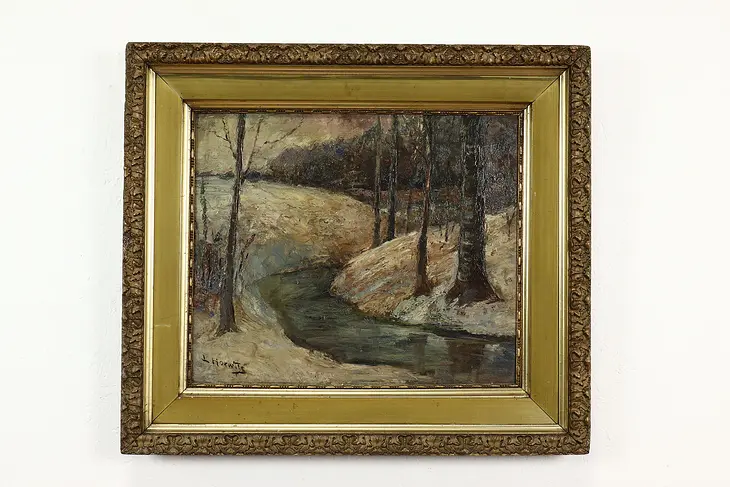 Winter Landscape Antique Original Oil Painting, Horwitz 33" #39928