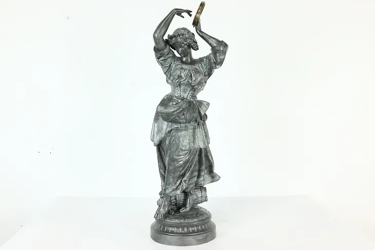 French Antique Sculpture Gypsy Dancer with Tambourine #40276