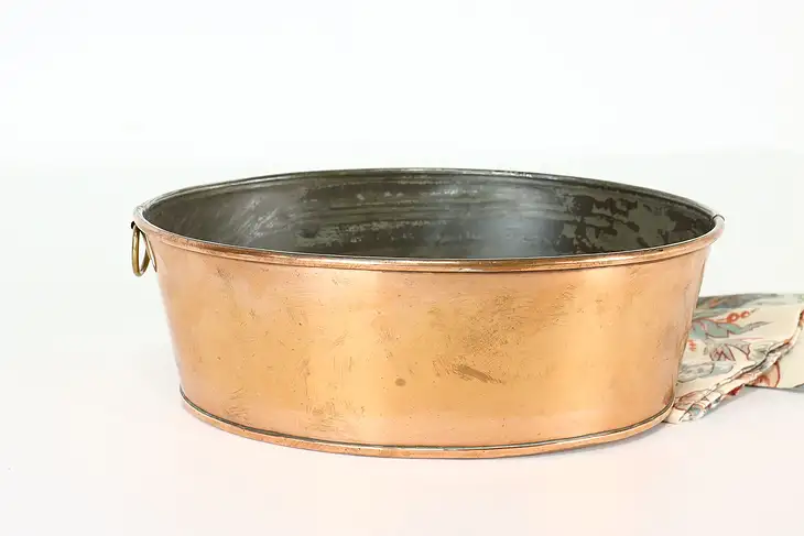 Farmhouse Antique Oval Copper Baking Pan with Hanging Ring #40611