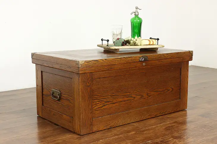 Farmhouse Antique Oak Trunk or Blanket Chest, Coffee Table #38458