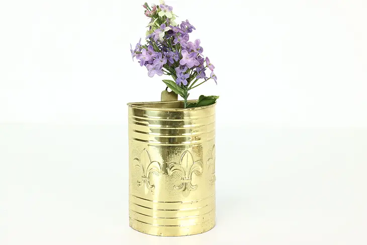 Fleur de Lis Vintage Wall Hanging Brass Planter or Wall Pocket #39988