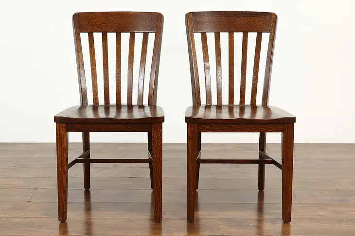Pair of Antique Quarter Sawn Oak Office, Desk or Dining Side Chairs #37979