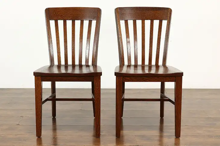 Pair of Antique Quarter Sawn Oak Office, Desk or Dining Side Chairs #37979