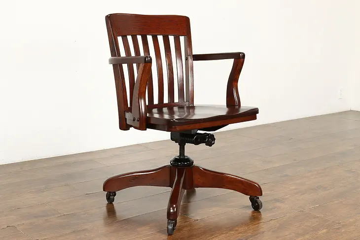 Traditional Vintage Birch Swivel Adjustable Office Desk Chair, Seng #39057