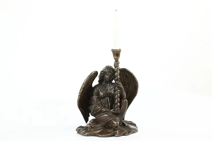 Bronze Vintage Patinated Sculpture Angel Candleholder, Everhart #40659