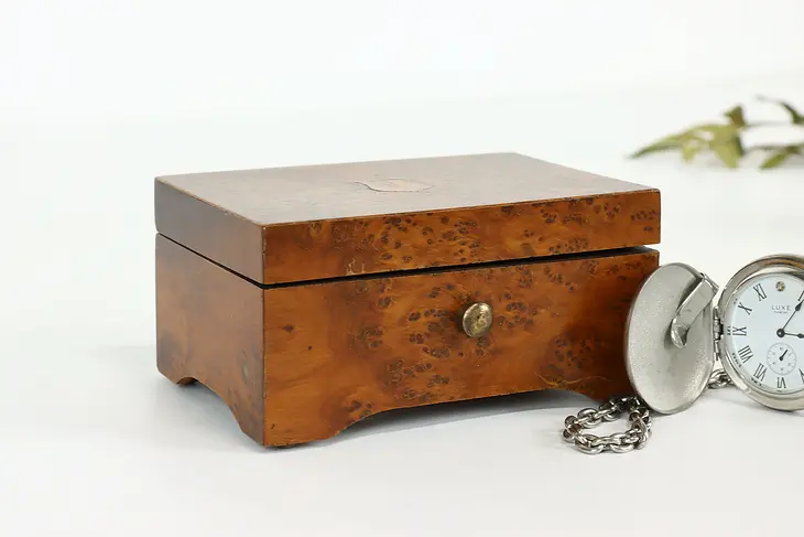 Cedar Burl Antique Shield Motif Small Jewelry or Trinket Box #40748