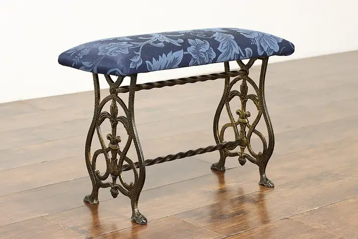 Victorian Cast Iron Antique Ornate Hall Bench, New Upholstery, Rasi #40727