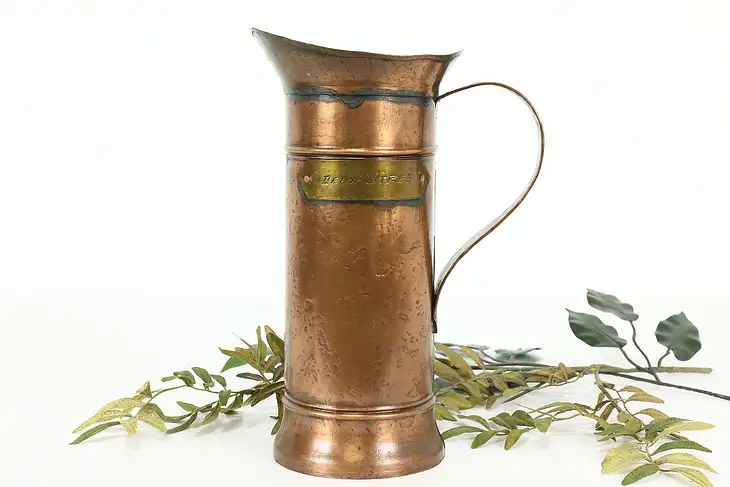 Farmhouse Antique French Copper Tankard or Pitcher, Deux 2 Litres #40657