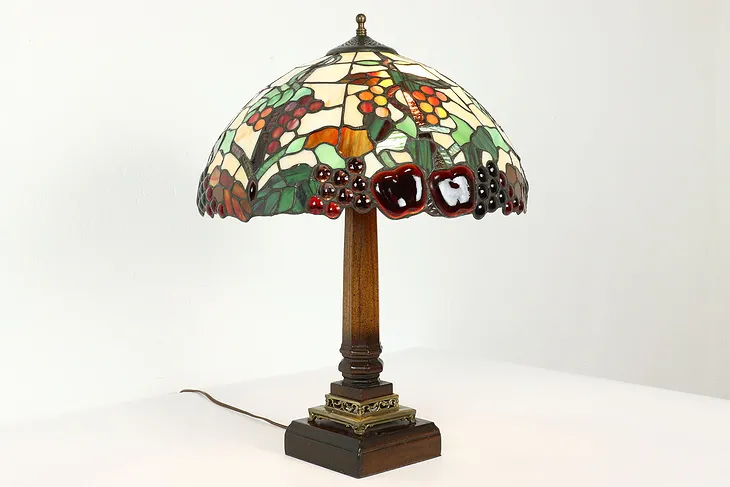 Leaded Stained Glass Shade Vintage Office Desk or Library Lamp #39664
