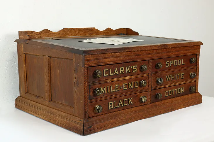 Victorian Oak 6 Drawer Spool Cabinet & Desk, Jewelry Chest, Clark's #40598