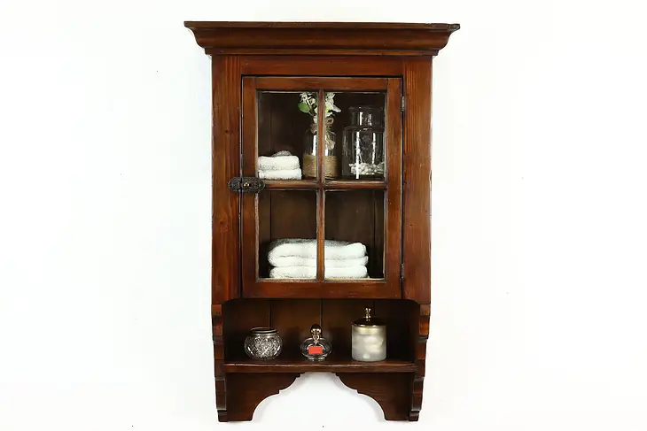 Farmhouse Antique Pine Wall Cupboard, Bath Cabinet, Medicine Chest #40785