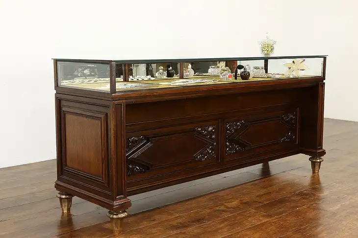 Oak Antique German Jewelry Display Showcase, Kitchen Island, Wine Table  #40170