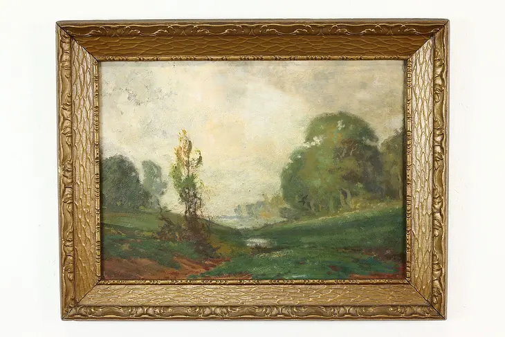 Winding Creek & Willows Antique Original Oil Painting, Loomis 27.5" #40441