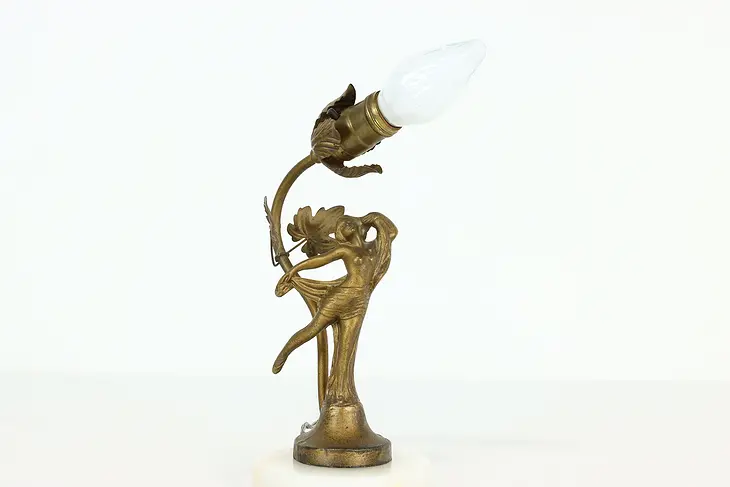 Art Deco Antique Dancing Woman Sculpture Lamp, Onyx Base #40732