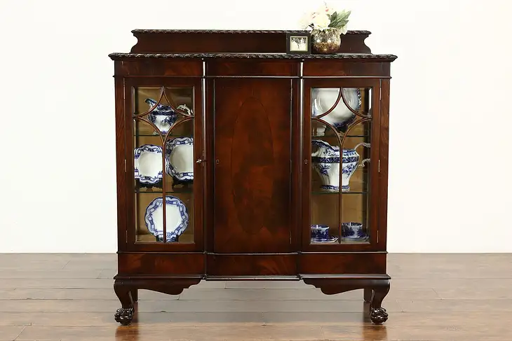 Georgian Design Antique Flame Grain Mahogany Curio or Display Cabinet #40663