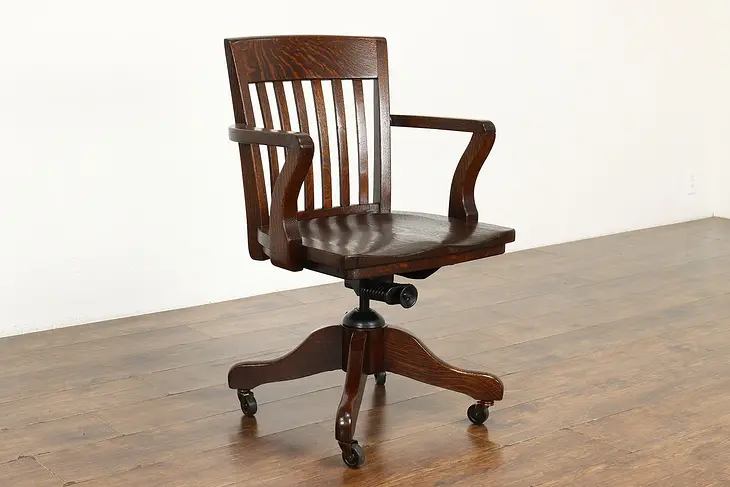 Quarter Sawn Oak Antique Adjustable & Swivel Office or Library Desk Chair #39470
