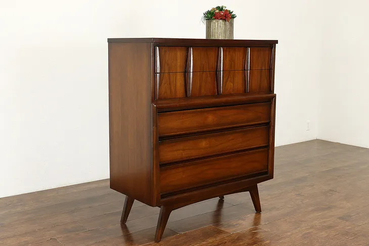 Midcentury Modern 60s Vintage Walnut Tall Chest or Dresser, United #40280