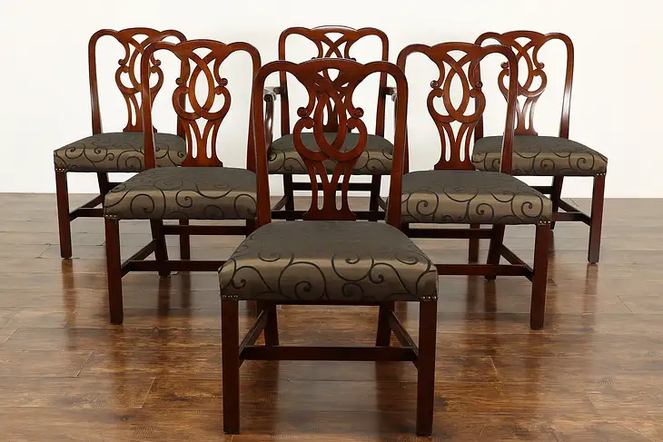 Set of 6 Vintage Mahogany Traditional Dining Chairs Baker, New Upholstery #38841