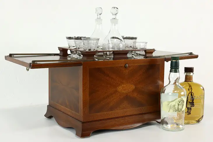 Georgian Antique Tabletop Cocktail Bar Cabinet, Automatic Lifting Caddy #40864