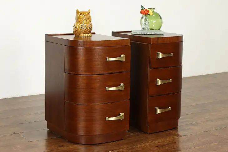 Pair of Midcentury Modern 50s Vintage Walnut Nightstands End Tables #40467