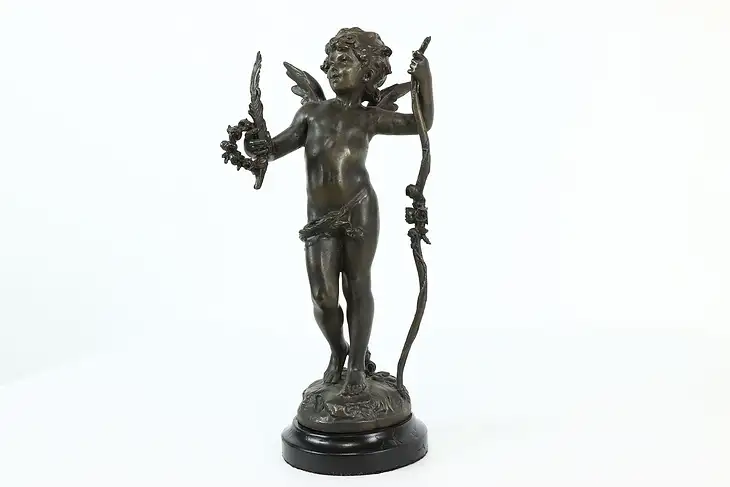 Cupid with Bow & Arrow Statue Antique French Sculpture, Aug. Moreau #40812