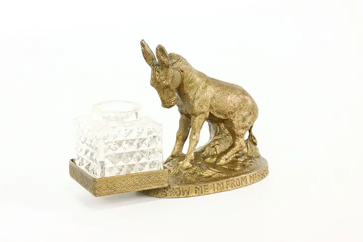 World's Fair 1904 St. Louis Antique Bronze Mule & Glass Inkwell #40433