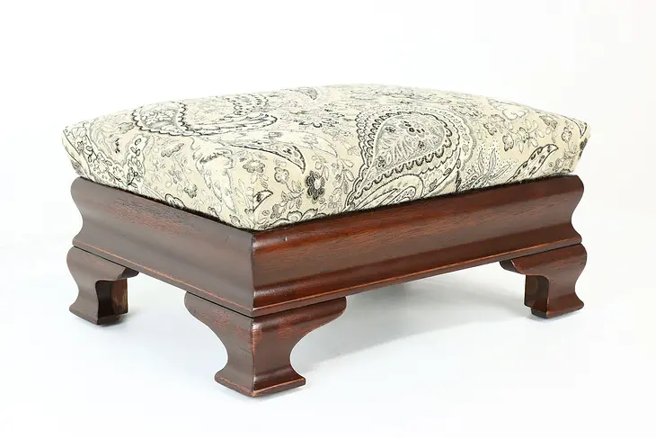 Empire Vintage Carved Mahogany Footstool, New Upholstery, Biggs VA #40856