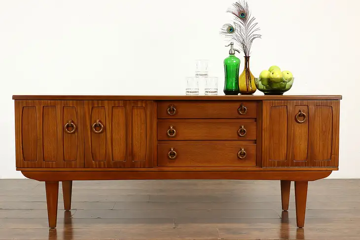 Midcentury Modern 60s Vintage Teak English Credenza Sideboard, TV Console #39013