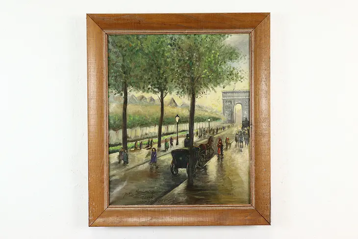 Champs Elysees Arc de Triomphe Paris Original Oil Painting Leclero 29" #40232