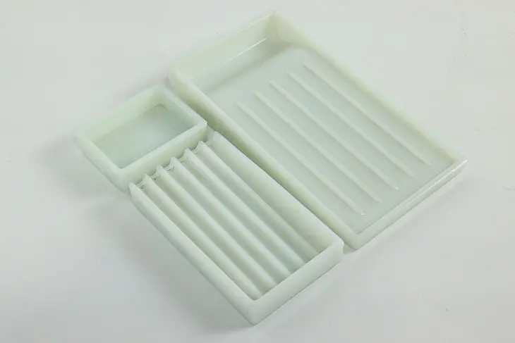 Set of Three Antique Milk Glass Dental Trays, Two Rivers WI #41017