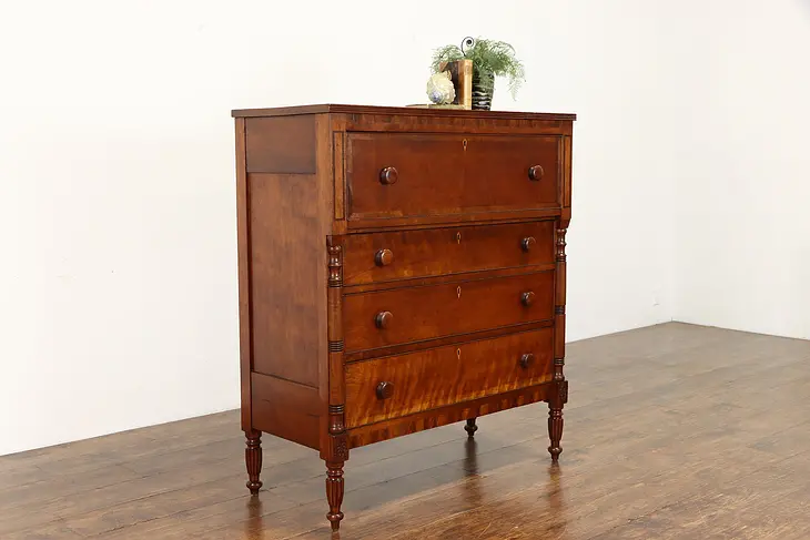 Empire Antique Cherry Chest of Drawers or Dresser, Mahogany Banding #41041