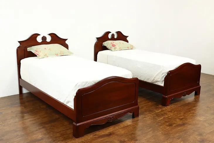 Pair of Victorian Design Vintage Solid Cherry Twin or Single Beds, Davis #40886