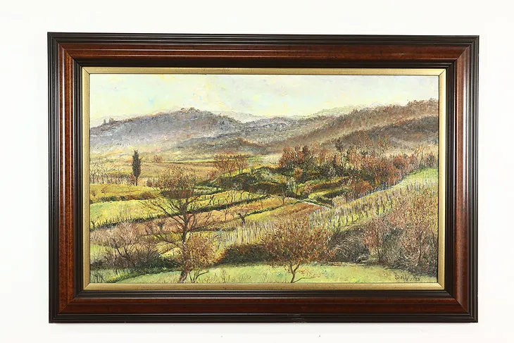 Hills & Mountain Landscape Vintage Original Oil Painting, Goldstein 48.5" #40414