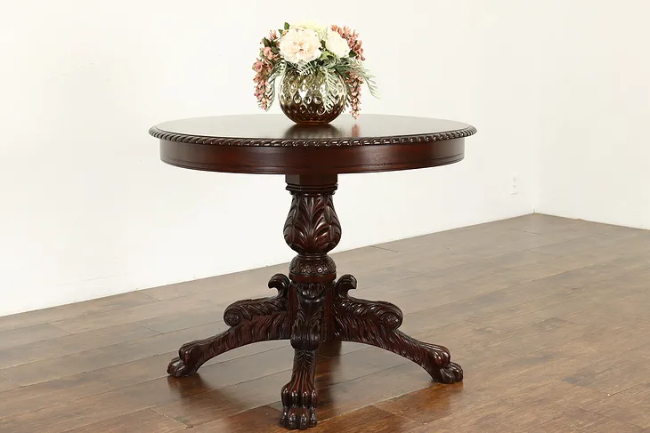 Empire Antique Carved Mahogany Acanthus & Paw Foot Hall Center Table #41034