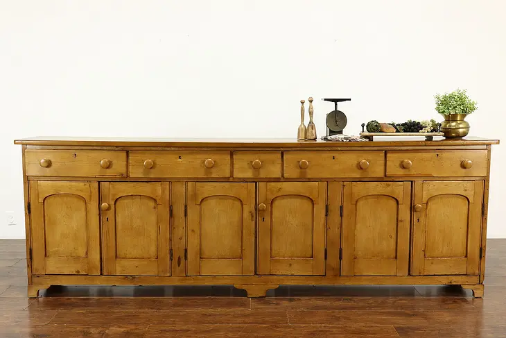Farmhouse Antique Pine 9' Buffet, Sideboard, Server, or Store Counter #40825