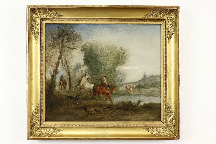 Taming a Wild Horse Victorian Antique Original Oil Painting, Vernet 26.5"#40490